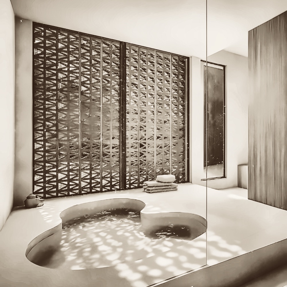 Quiet courtyard pool of a hospitality project